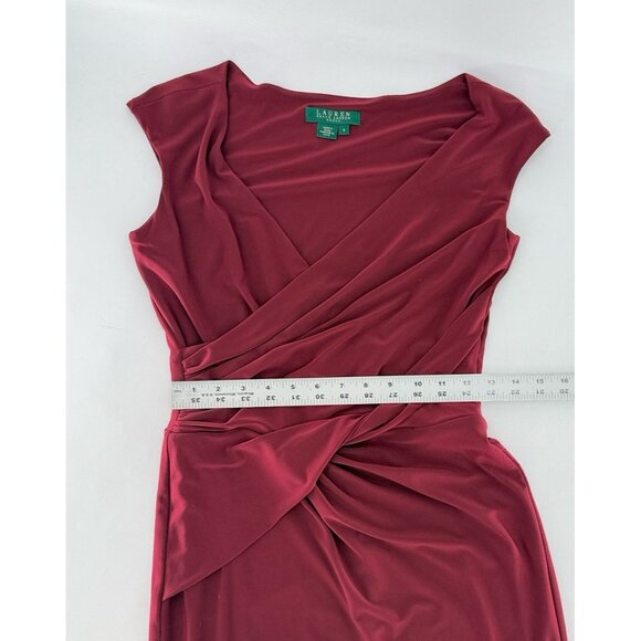 Lauren Ralph Lauren Essentials Dark Red Sleeveless Ruching Dress Sz 4 FLAW - Picture 11 of 13